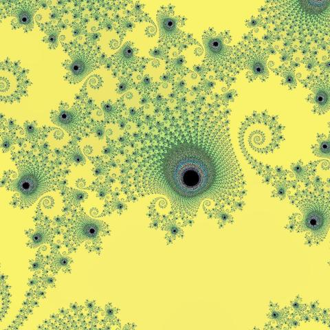 A render of the mandelbrot set using randomised colours. The centre point is -0.1540166880602477 + -0.6495478822328652i and we are zoomed to 9.4807062449e+05 magnitude.